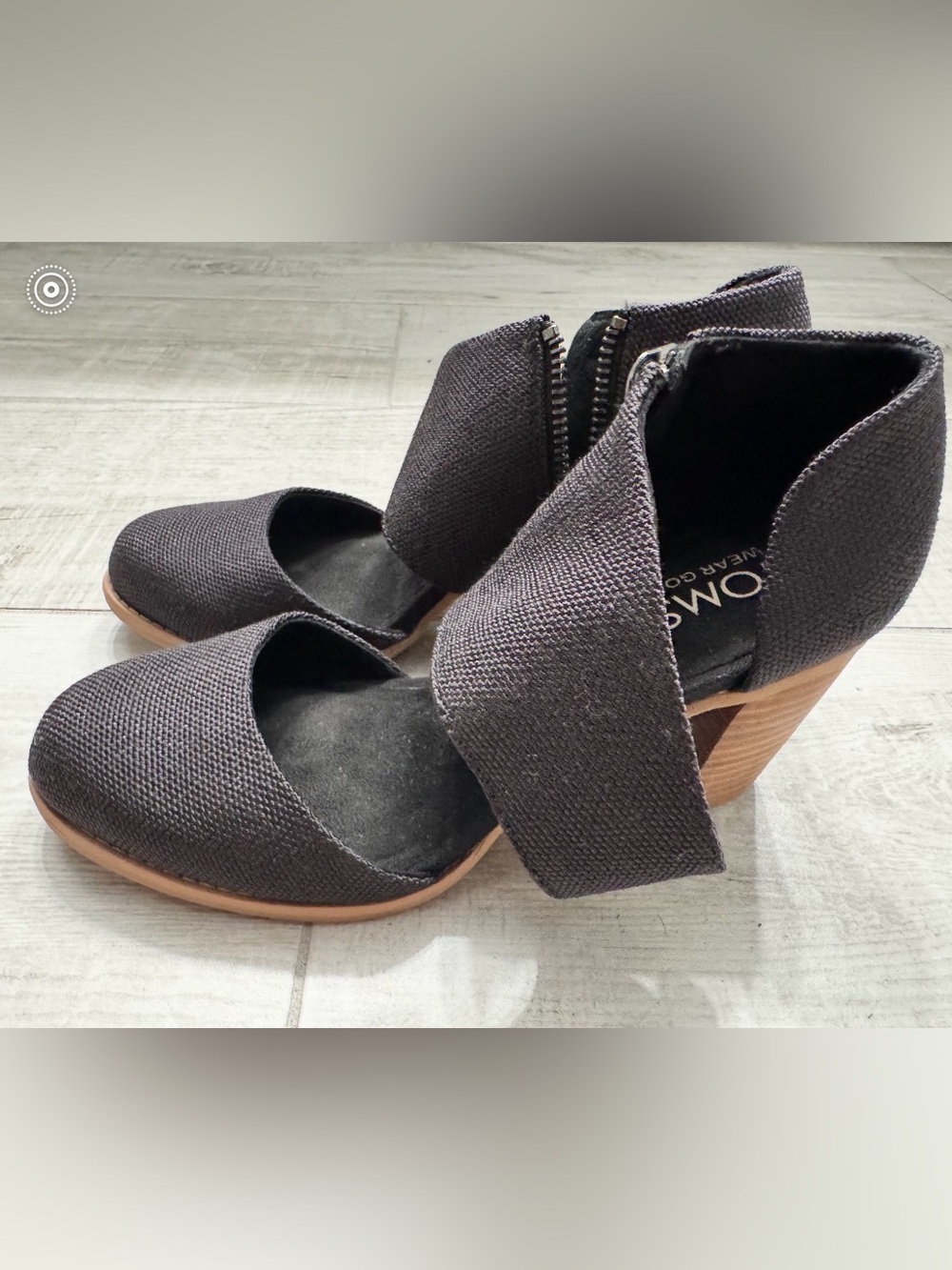 Toms Black Textured Ankle Zip Heels